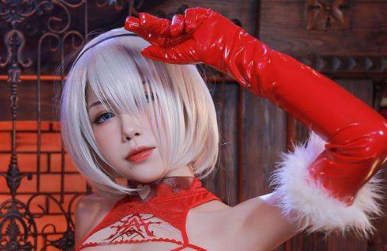 火辣红色圣诞系!水淼aqua小姐姐cos《2b圣诞服》惊喜大放送!插图3 火辣红色圣诞系!水淼aqua小姐姐cos《2b圣诞服》惊喜大放送!