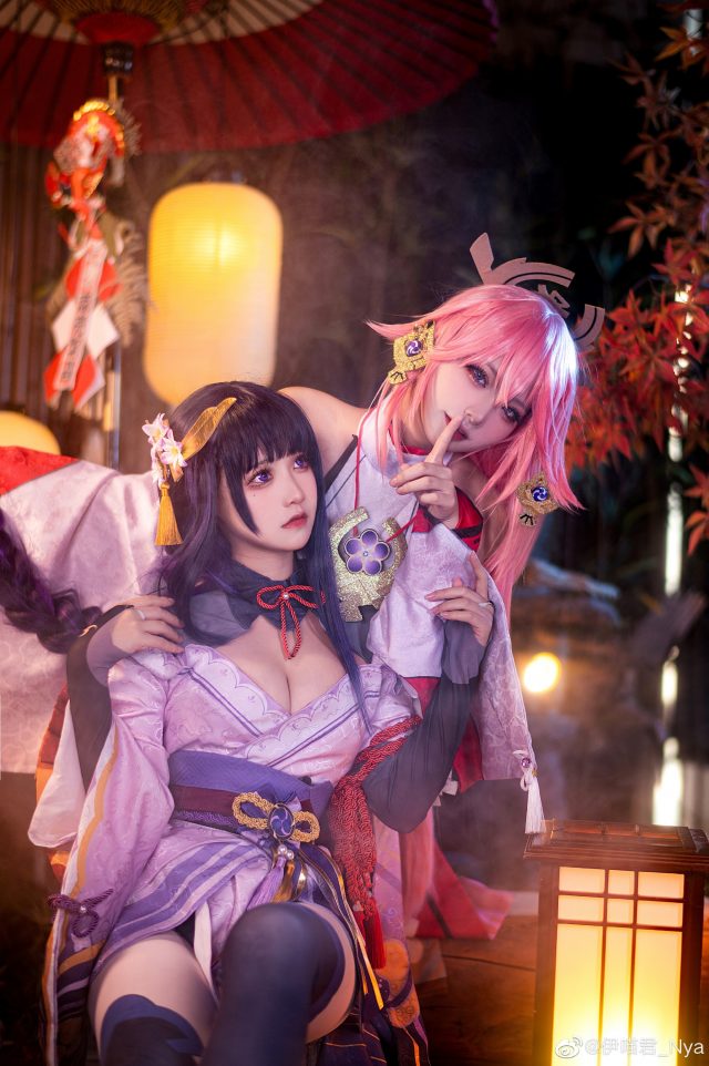 原神cosplay | coser桃景三酪&#038;伊喵君_Nya化身雷电将军和八重神子