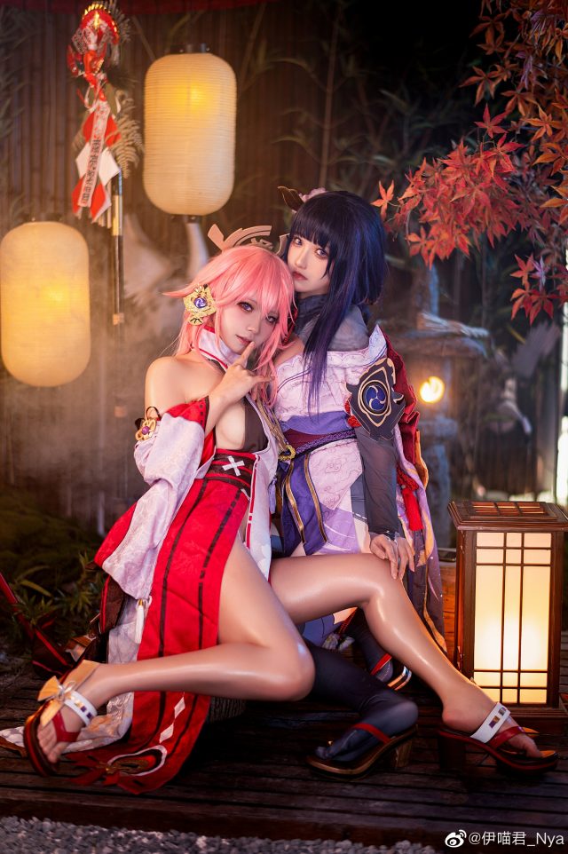 原神cosplay | coser桃景三酪&#038;伊喵君_Nya化身雷电将军和八重神子