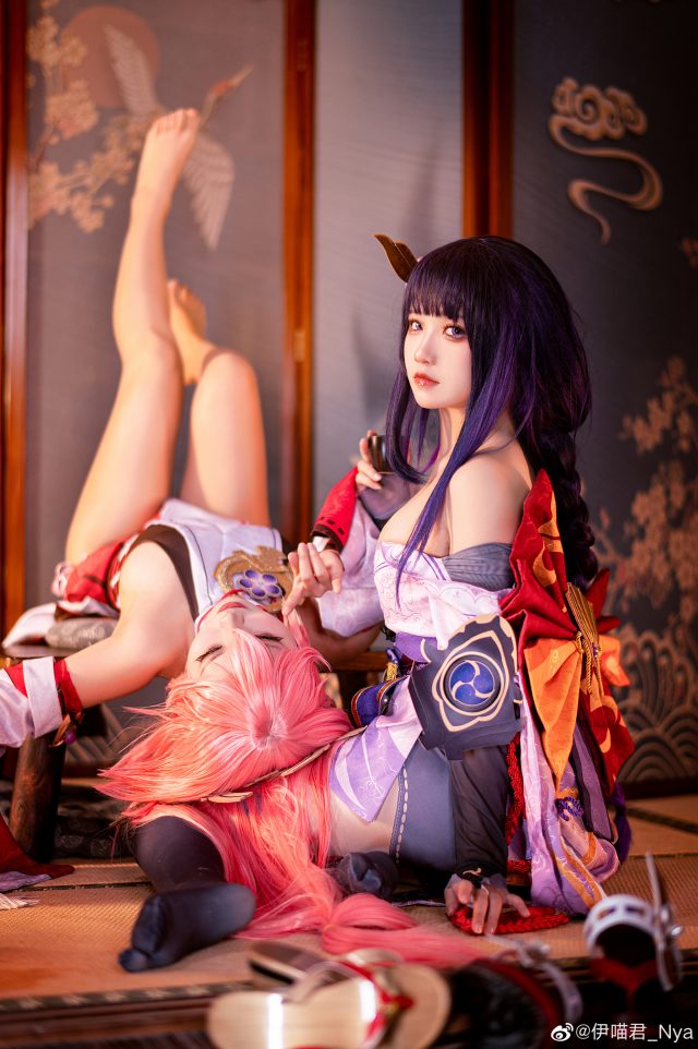 原神cosplay | coser桃景三酪&#038;伊喵君_Nya化身雷电将军和八重神子