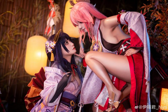 原神cosplay | coser桃景三酪&#038;伊喵君_Nya化身雷电将军和八重神子