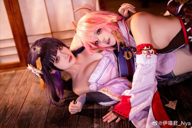 原神cosplay | coser桃景三酪&#038;伊喵君_Nya化身雷电将军和八重神子