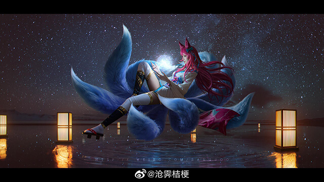 coser@沧霁桔梗在《英雄联盟》化身“灵魂莲华”阿狸