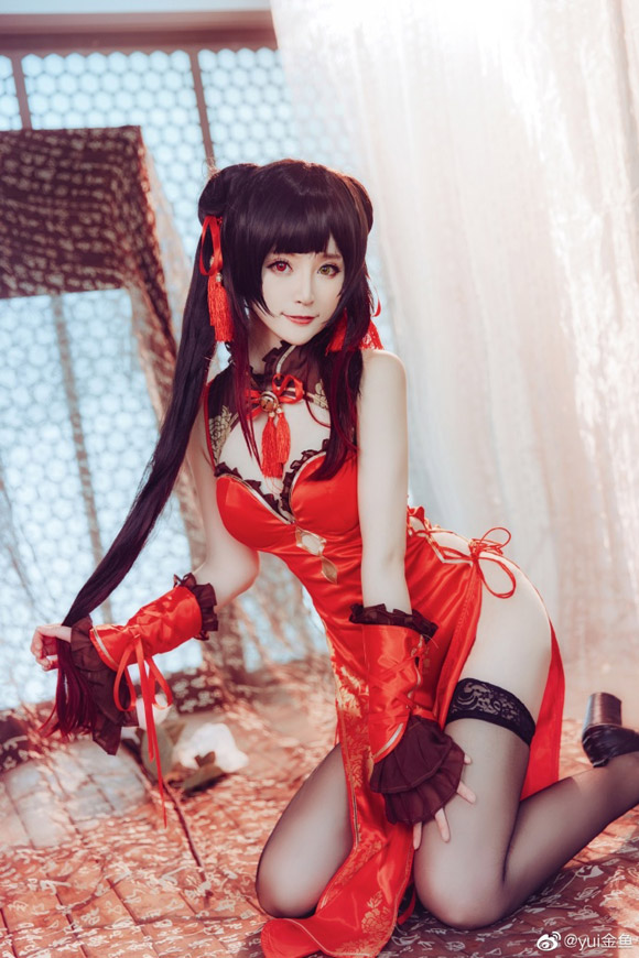 《约会大作战》的“旗袍版”时崎狂三cosplay，yui金鱼展现其优雅之美