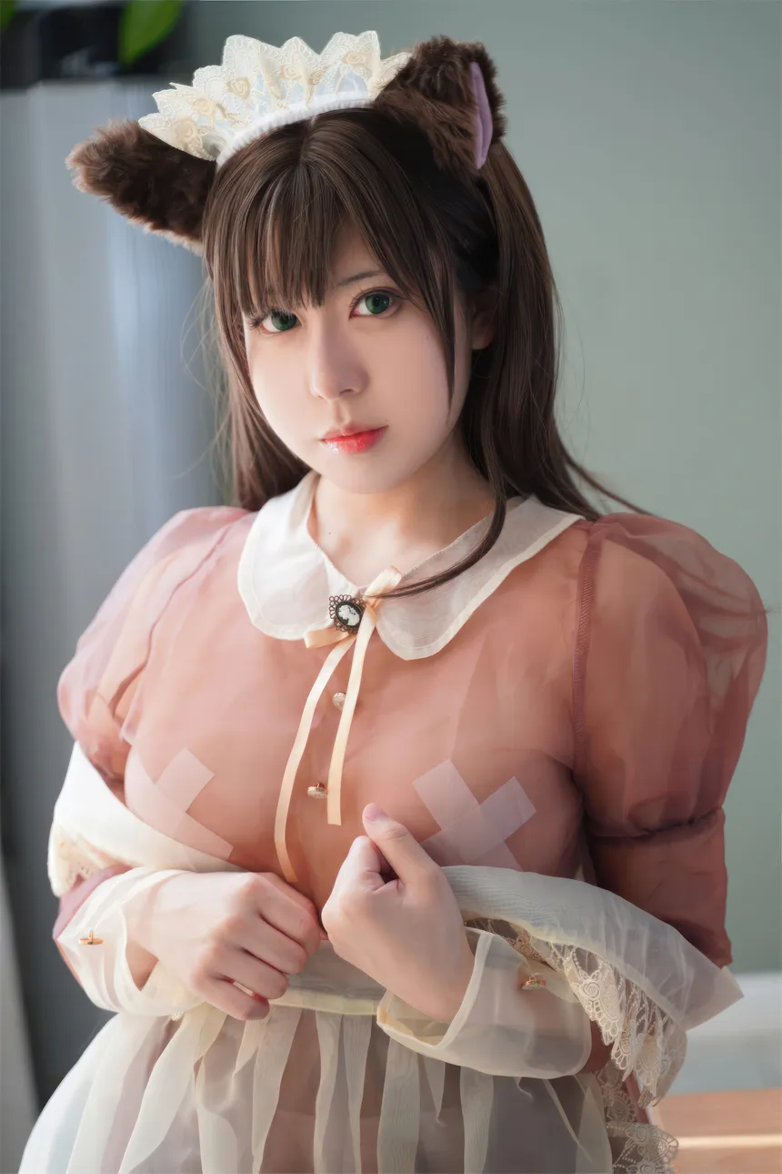 虎森森-棕色透明女仆,展现朦胧的美感