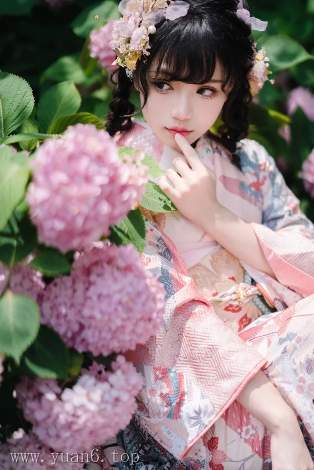 美图欣赏丨Coser花柒Hana摄影作品集:绣球花和服赏析
