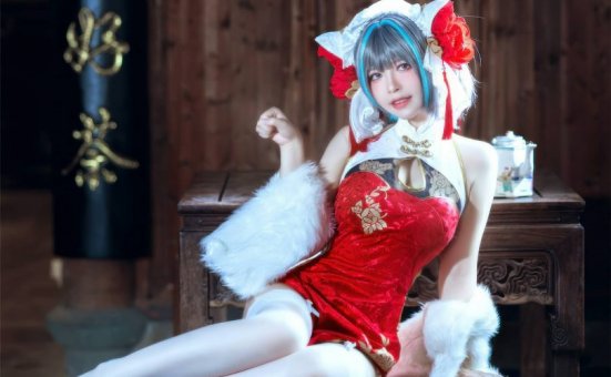 半半子cos柴郡 | 半半子_碧蓝航线·柴郡旗袍cos作品 [45P2V-405MB]